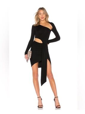 NBD Women's Black Asymmetrical Cutout Long-Sleeve Dress